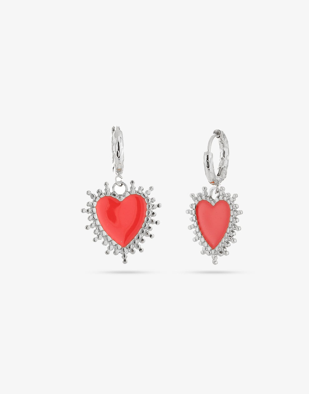 Silver-colored red heart earrings