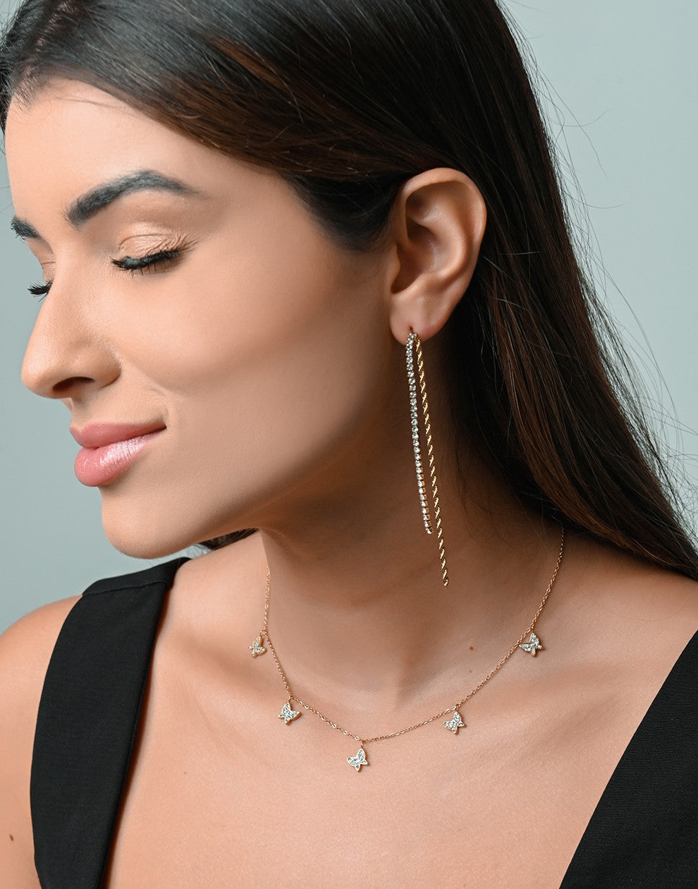 strass chain oorbellen