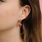 vintage hoop earrings heart red silver colored