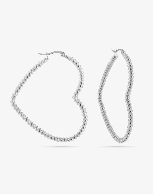 Hoop hart oorbellen bolletjes 50mm zilverkleurig