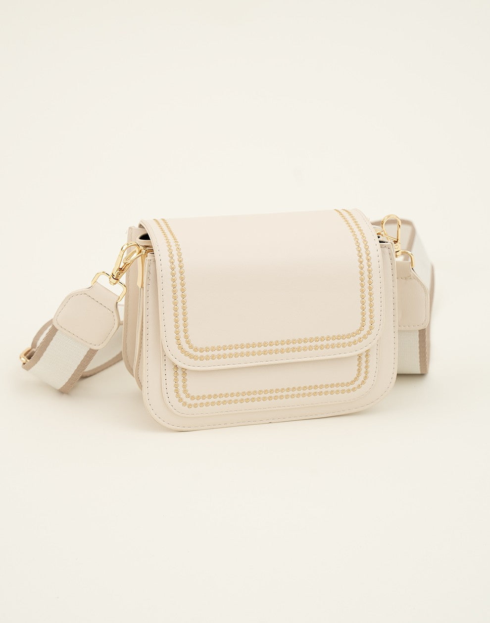 Schoudertas met gestikte rand beige