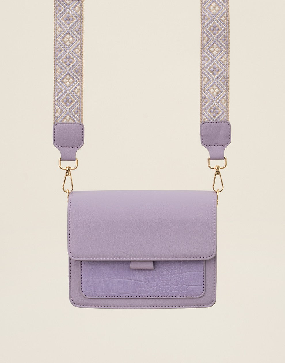 schoudertas croco met luxe band lila