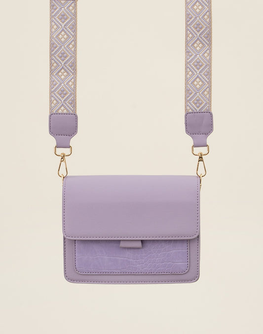 schoudertas croco met luxe band lila