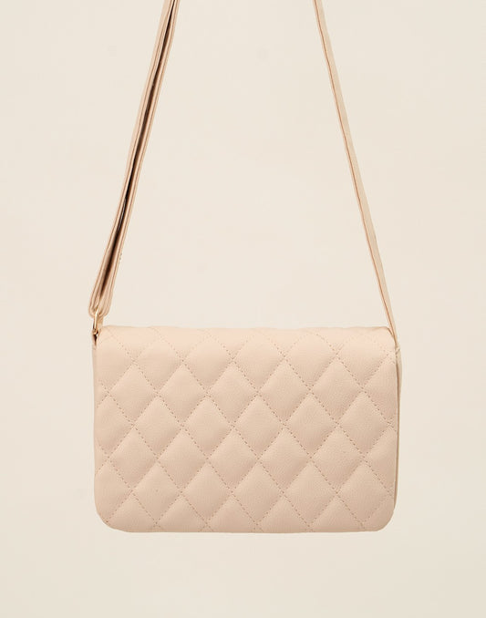 Schoudertas met diamant patroon beige