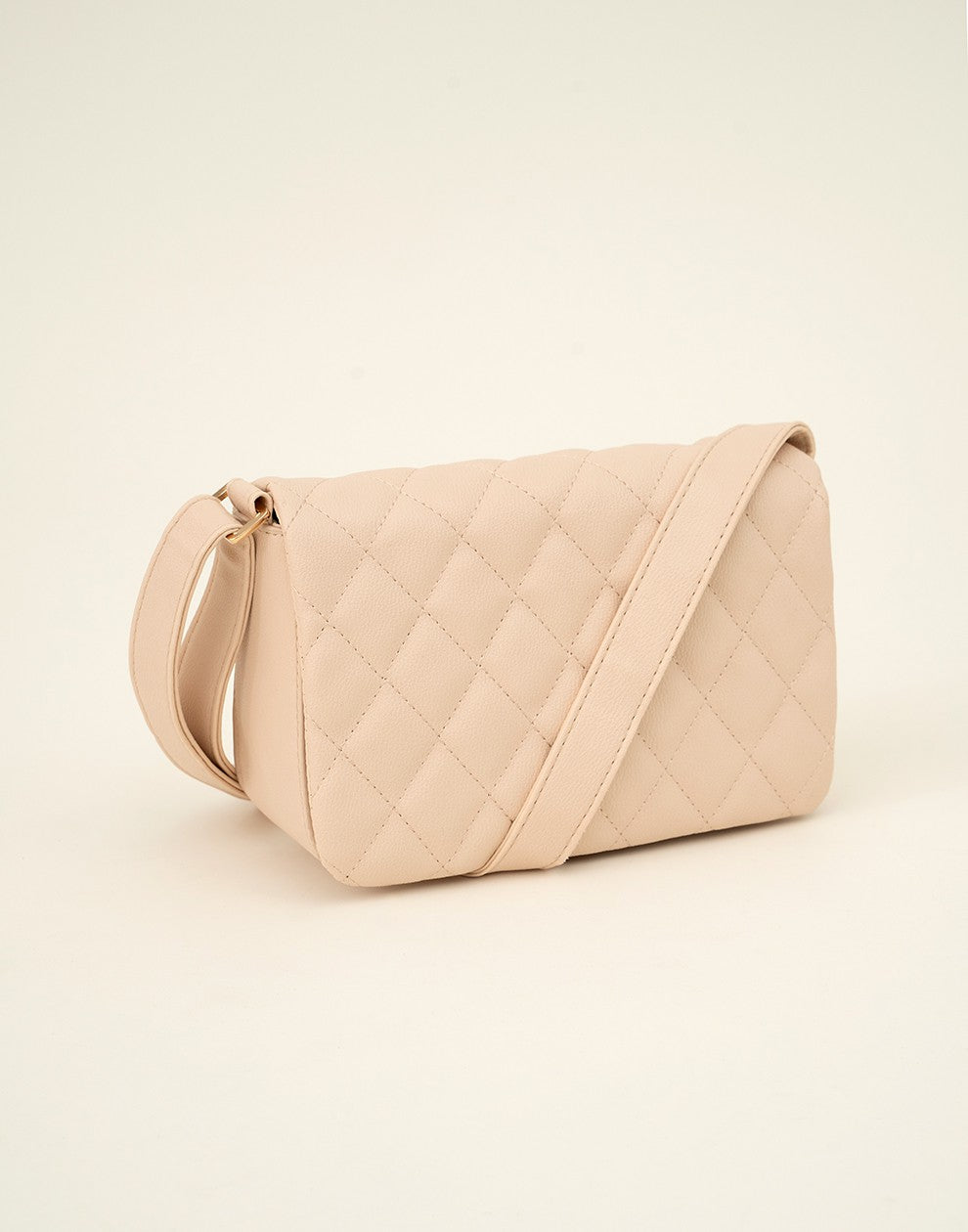 Schoudertas met diamant patroon beige