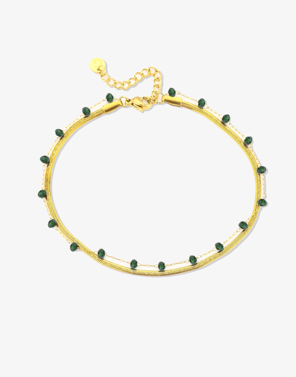 Enkelbandje snake met kralen groen
