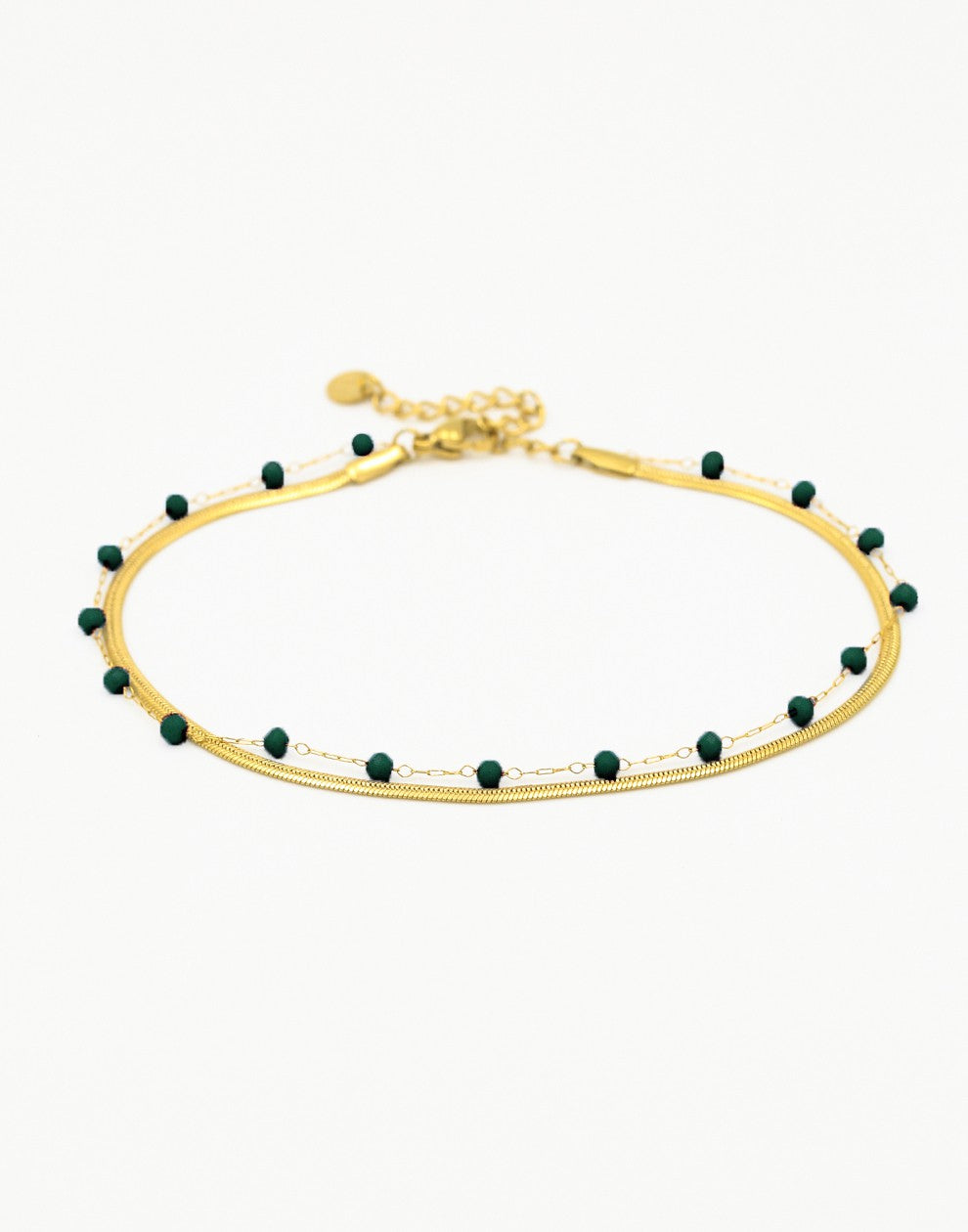 Enkelbandje snake met kralen groen