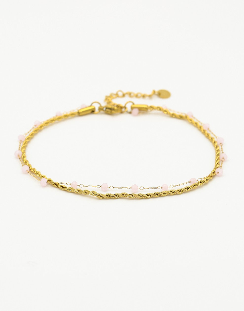 Enkelbandje dubbel met lichtroze kralen