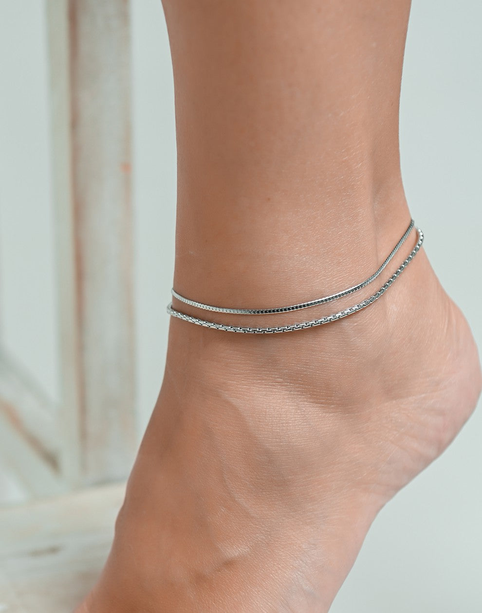 Enkelbandje dunne chain zilverkleurig