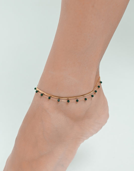 Enkelbandje snake met kralen groen