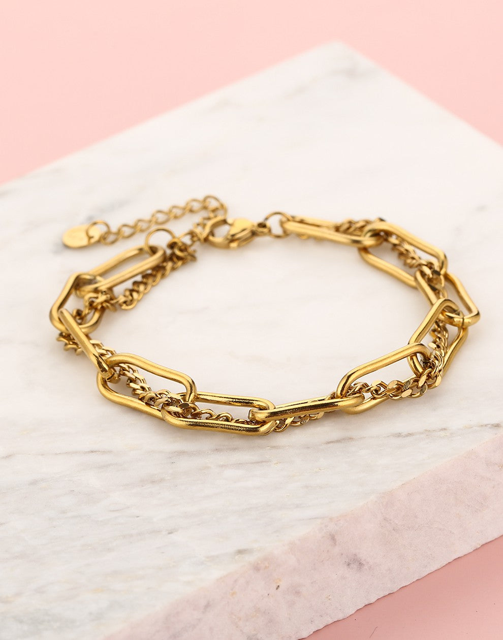 schakelarmband dubbel goudkleurig