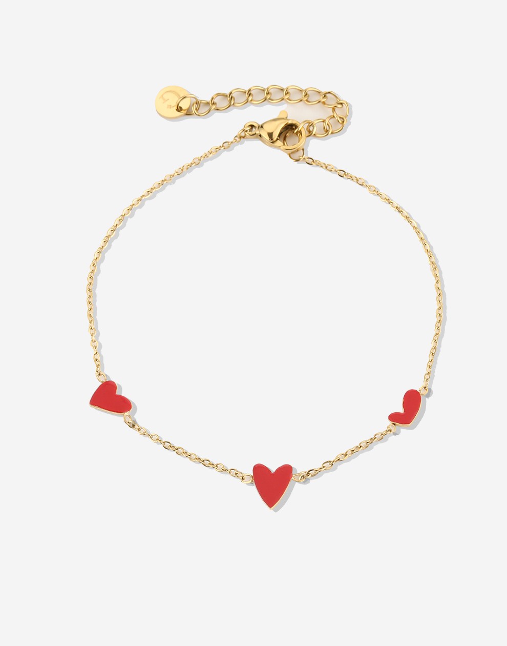 Armband speels hartjes rood goudkleurig