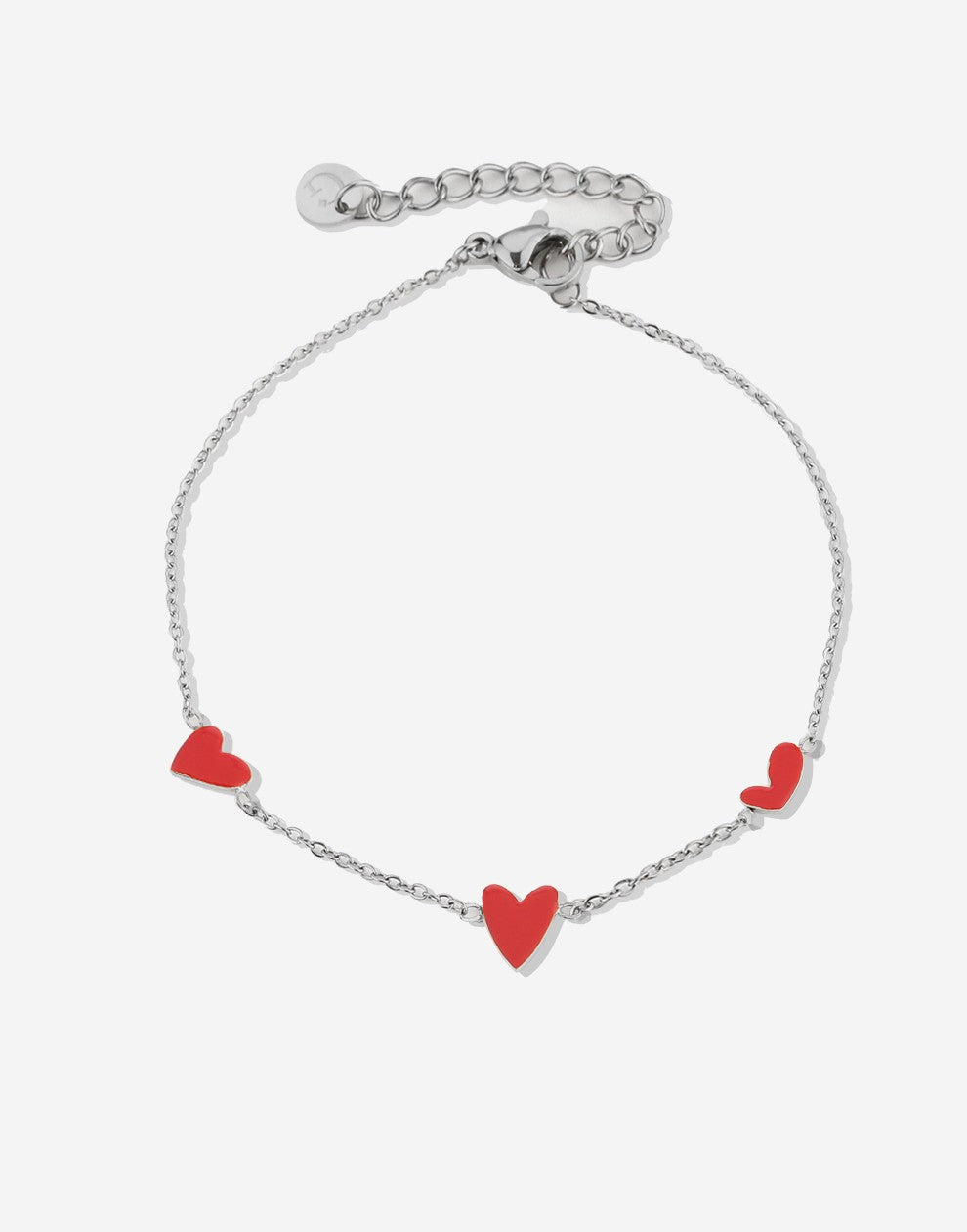 Armband speels hartjes rood zilverkleurig