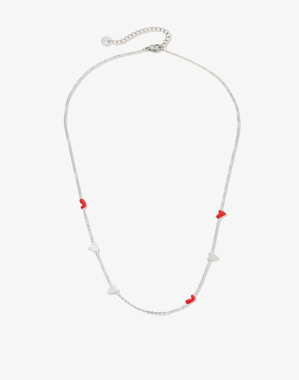 Ketting rode hartjes zilverkleurig