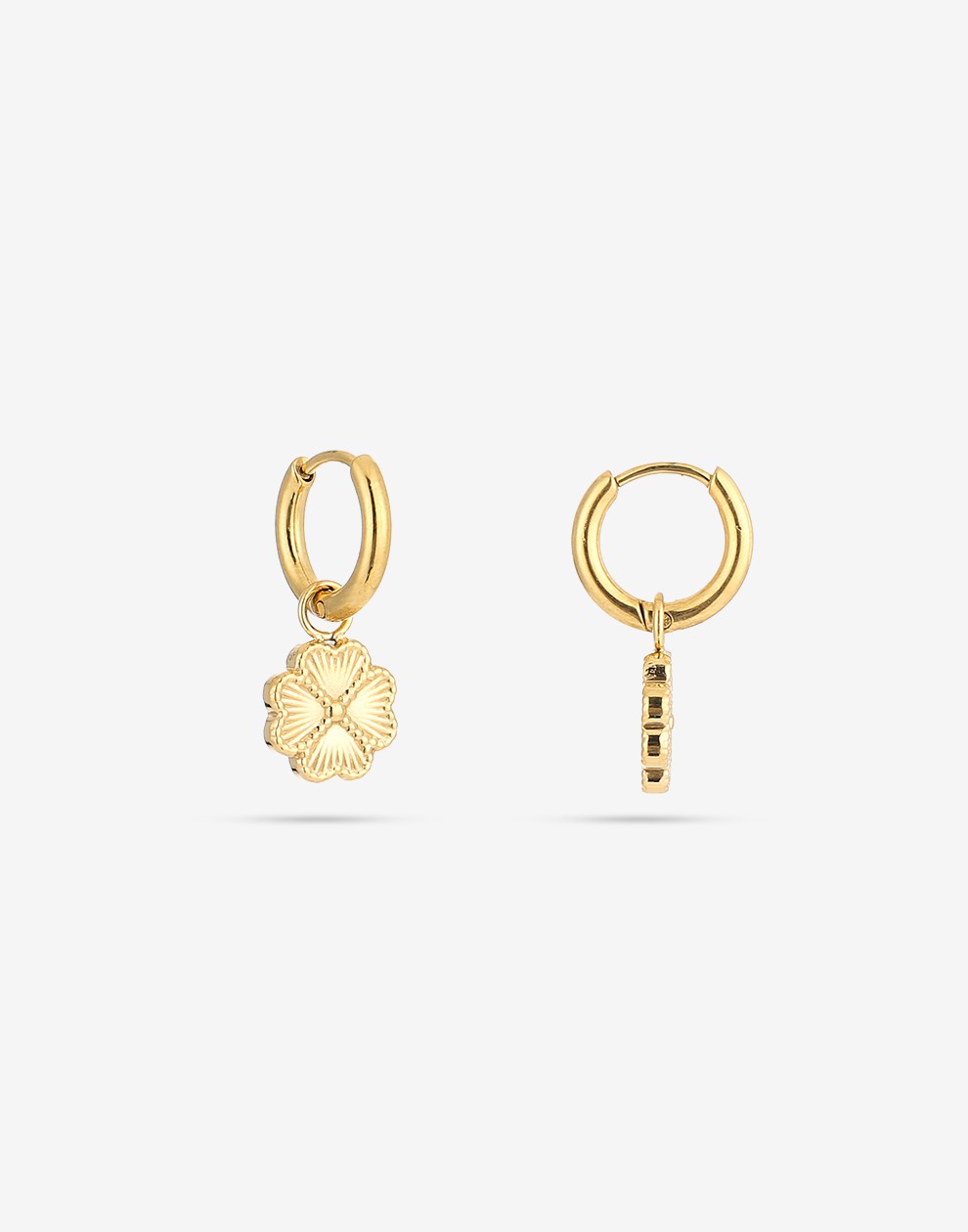 gold-colored clover love earrings