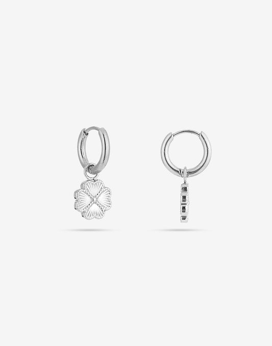 silver-colored clover love earrings