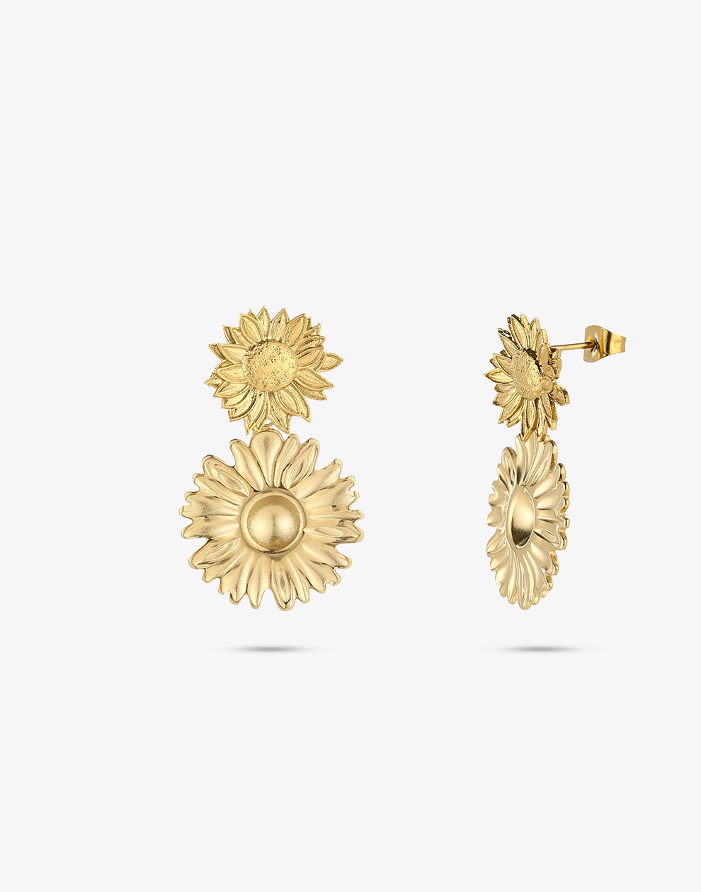 Gold-colored sunflower earrings