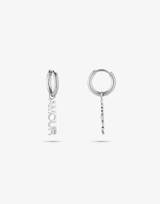 Oorringen amour hanger zilverkleurig