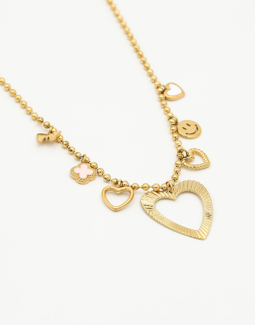 Ketting met bedels groot hart goudkleurig
