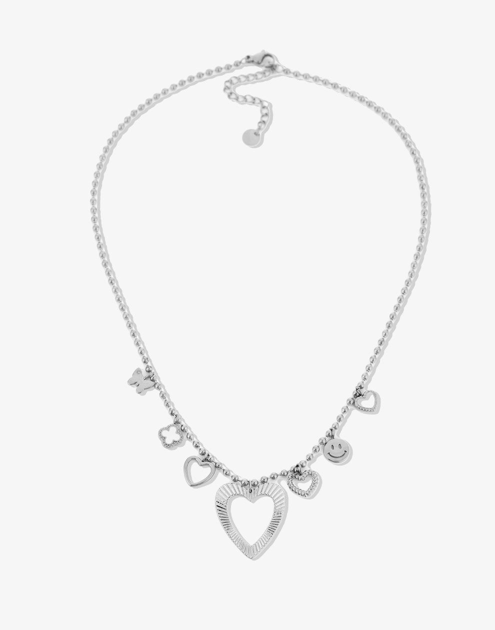 Ketting met bedels groot hart zilverkleurig
