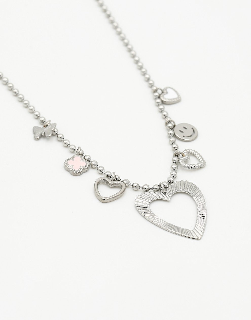 Ketting met bedels groot hart zilverkleurig