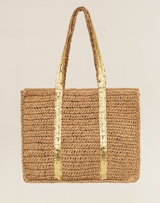 Strand tas met goudkleurigen pailetten