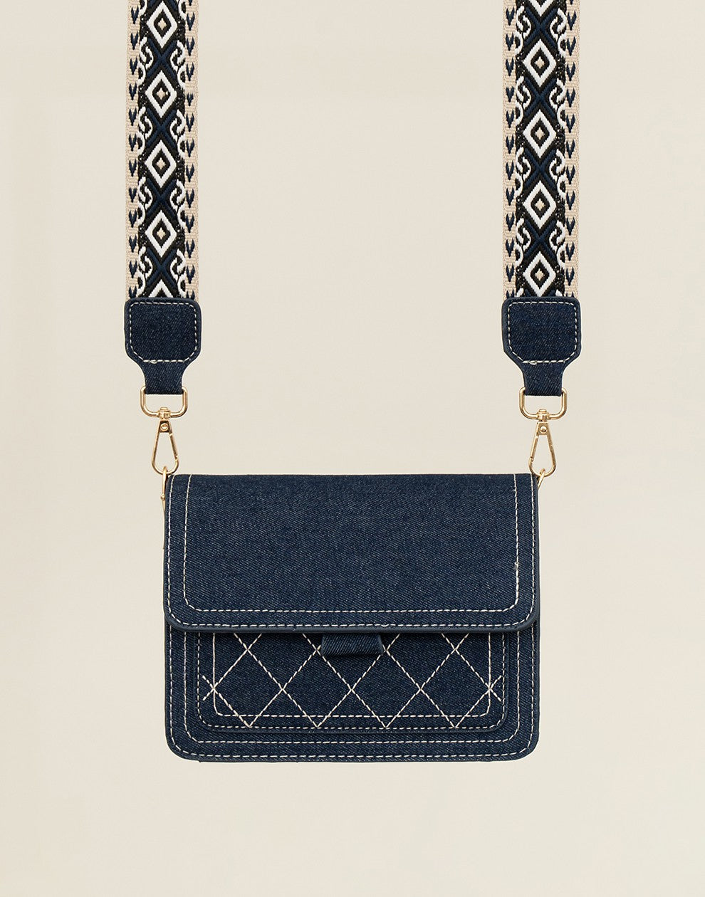 Hippe donkere jeans tas met gave strap