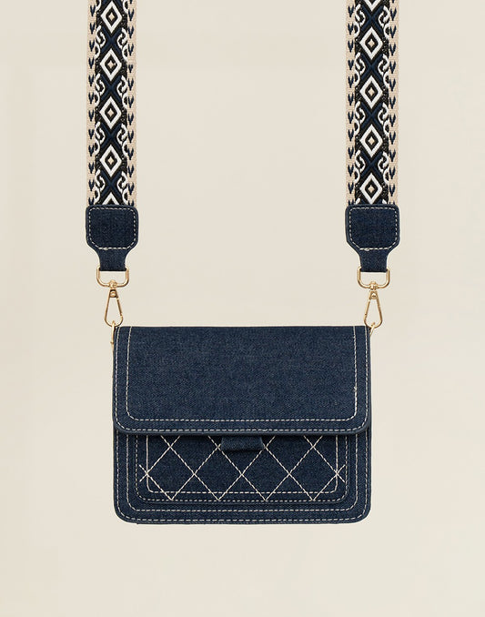 Hippe donkere jeans tas met gave strap