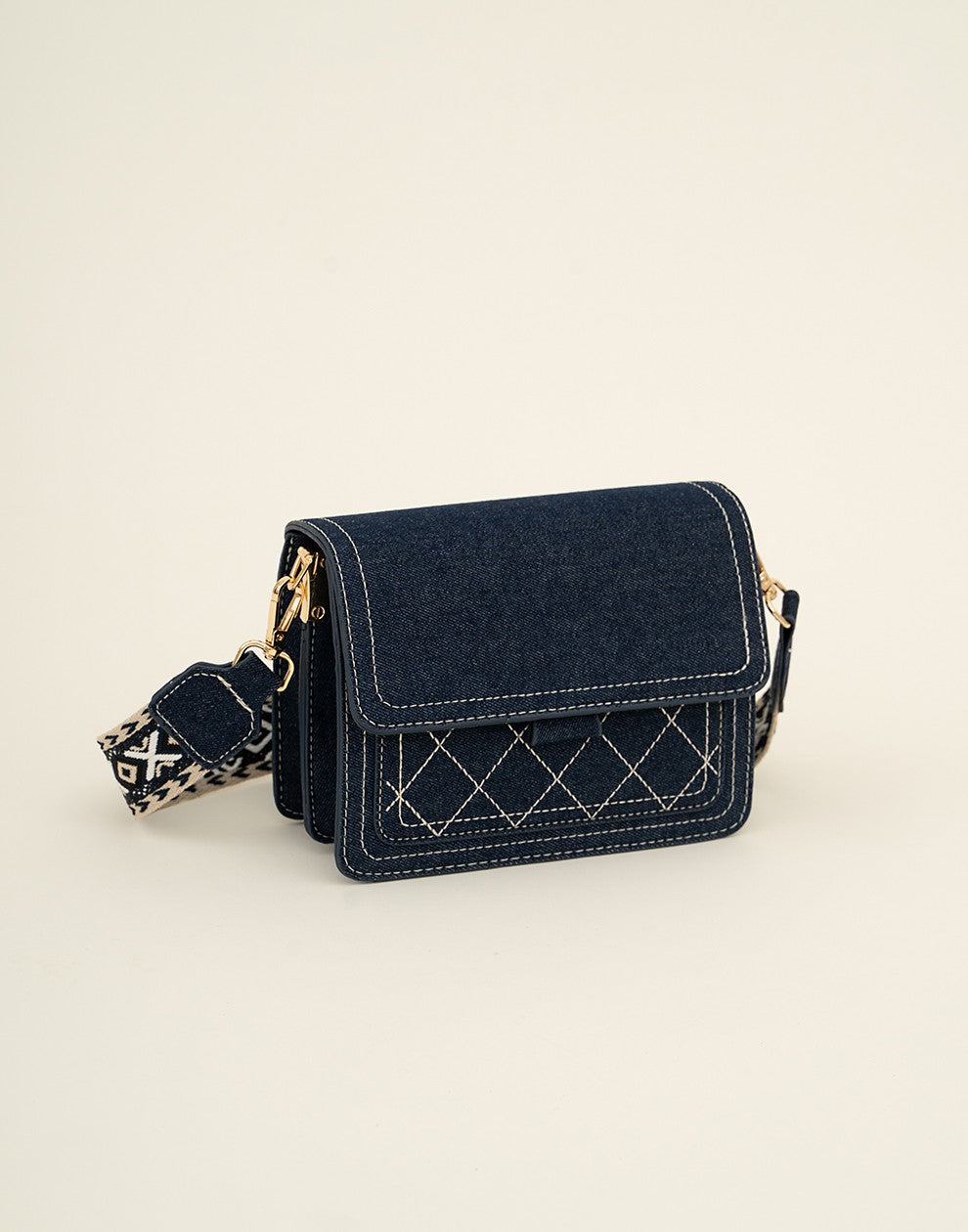 Hippe donkere jeans tas met gave strap