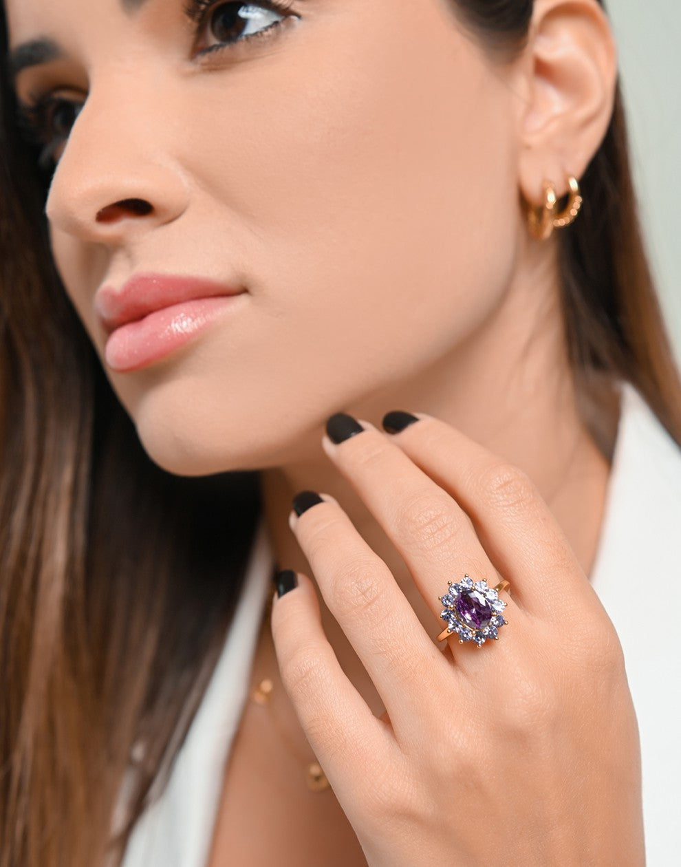 vintage ring stenen lila bloem