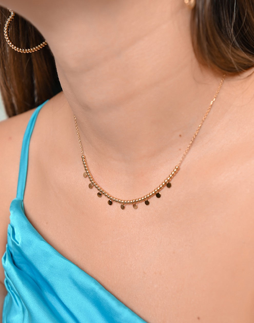 Ketting bolletjes met muntjes goudkleurig