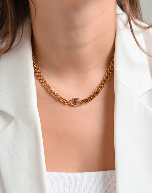 Ketting DD met strass goudkleurig
