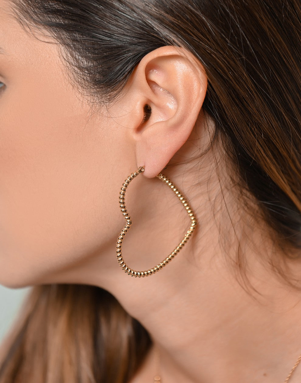 Hoop heart earrings balls 50mm gold-colored