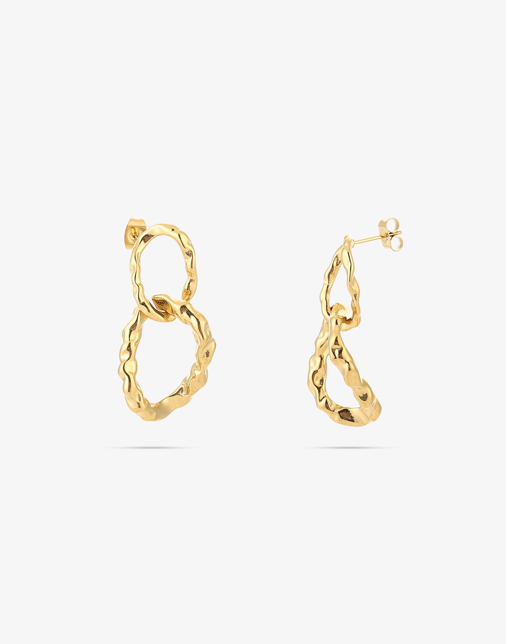 gold-colored link earrings 