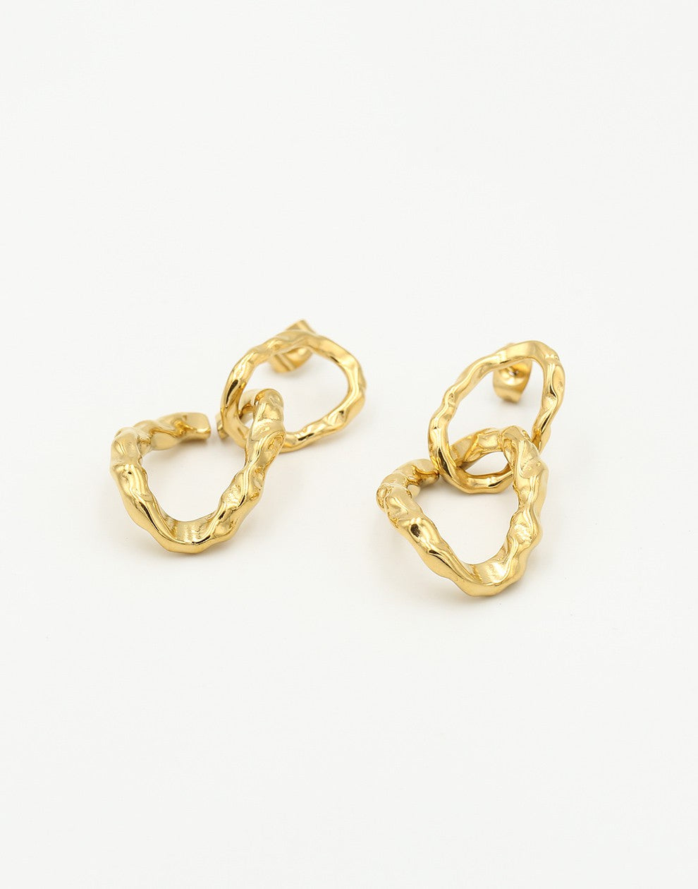gold-colored link earrings 