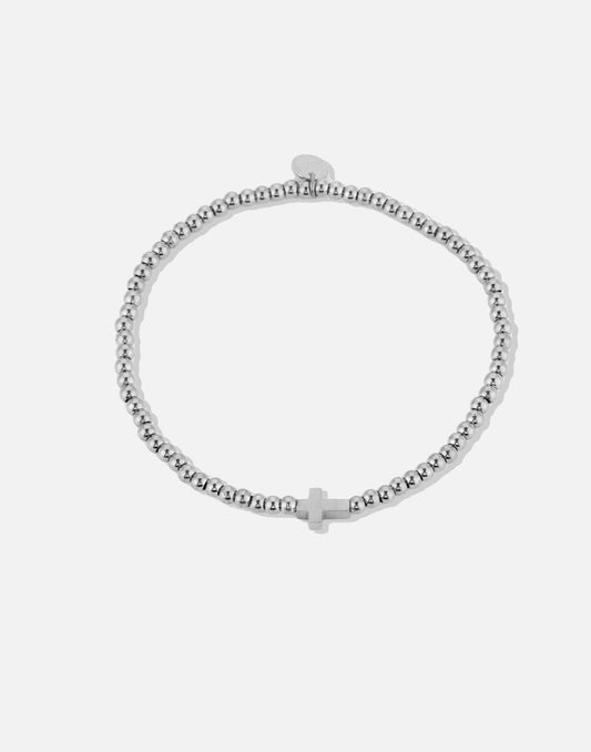stretch armband kruisje zilverkleurig