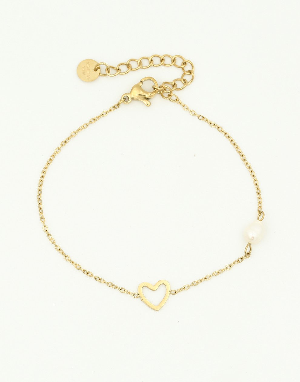 Armband open hartje met parel goudkleurig