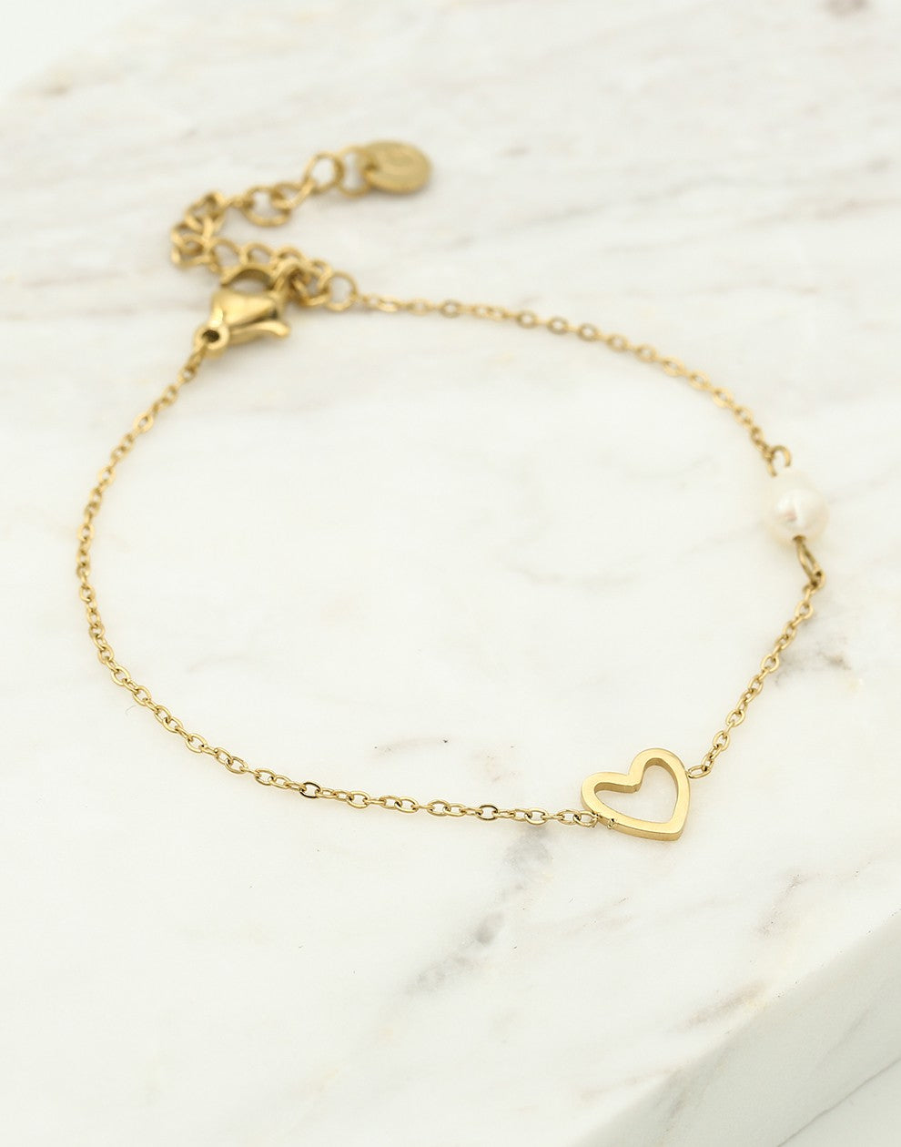 Armband open hartje met parel goudkleurig