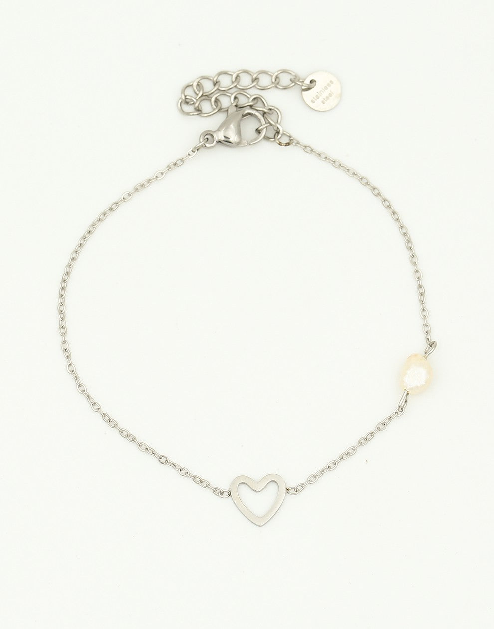 Armband open hartje met parel zilverkleurig