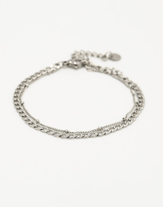 Dubbele schakelarmband zilverkleurig