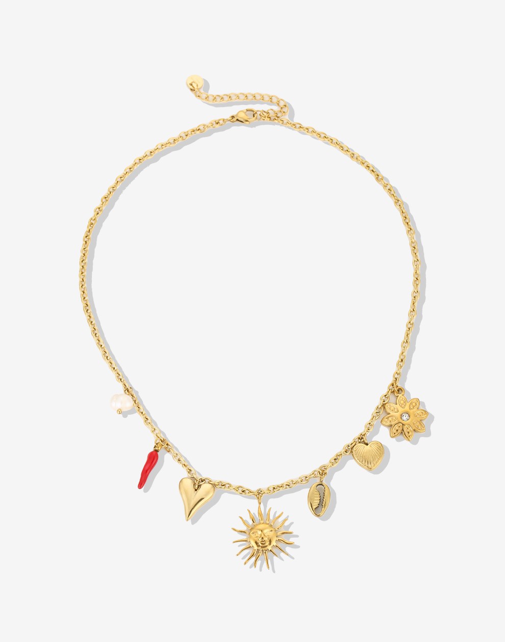 Charm necklace with various charms