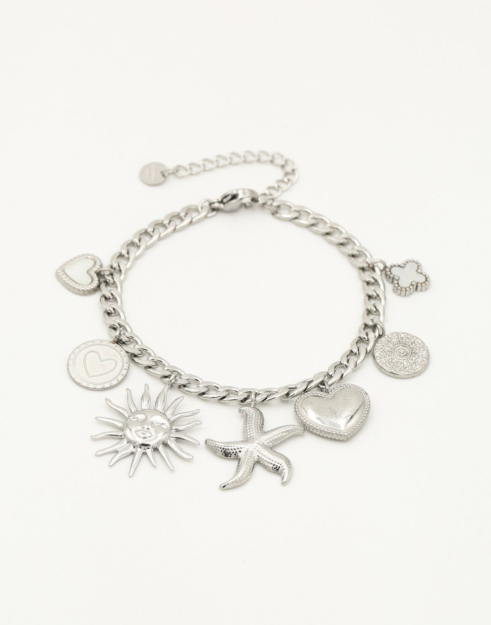 Bedel armband schakels met verschillende bedels zilverkleurig
