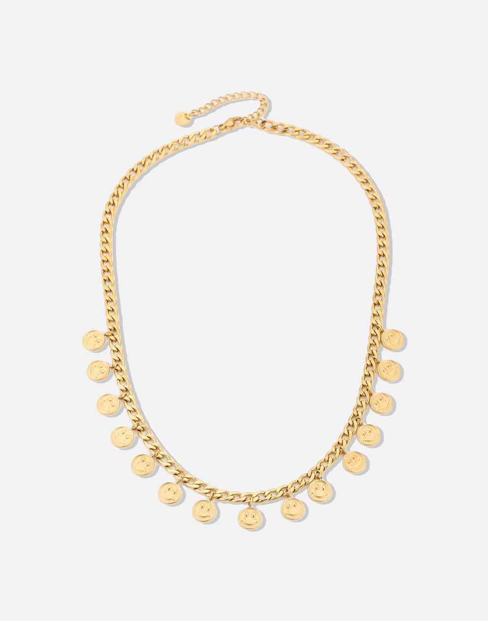 schakelketting met smiley muntjes goudkleurig