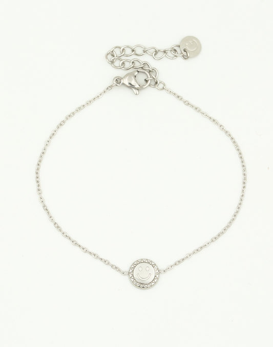 Armband munt met smiley zilverkleurig