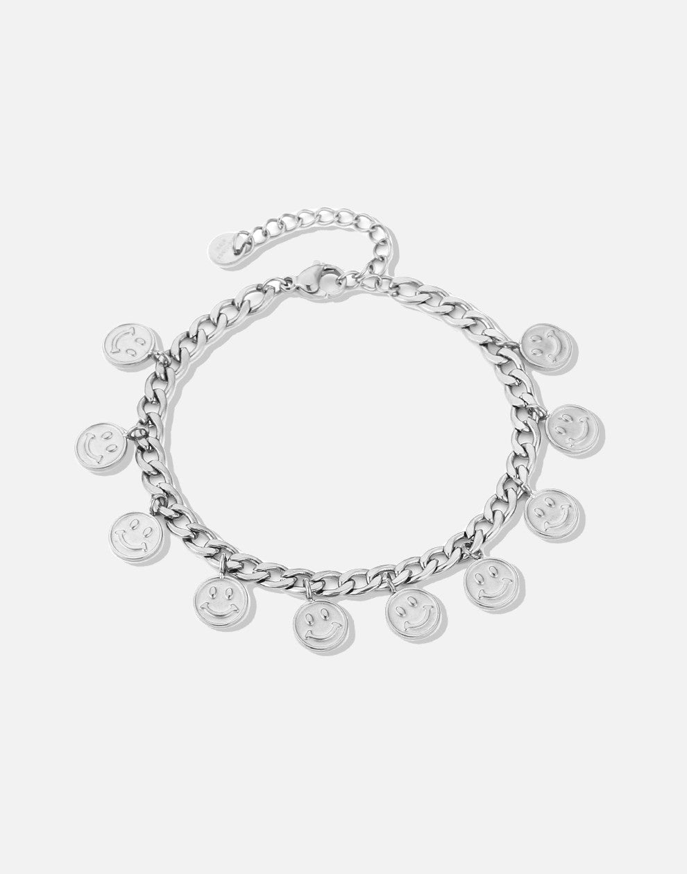 schakelarmband met smiley muntjes zilverkleurig