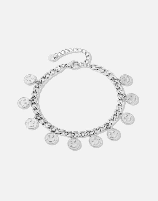 schakelarmband met smiley muntjes zilverkleurig