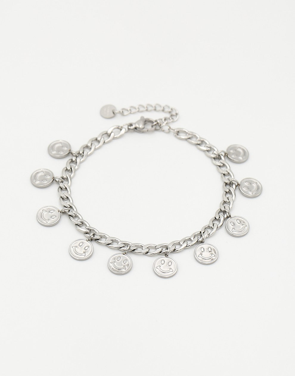schakelarmband met smiley muntjes zilverkleurig