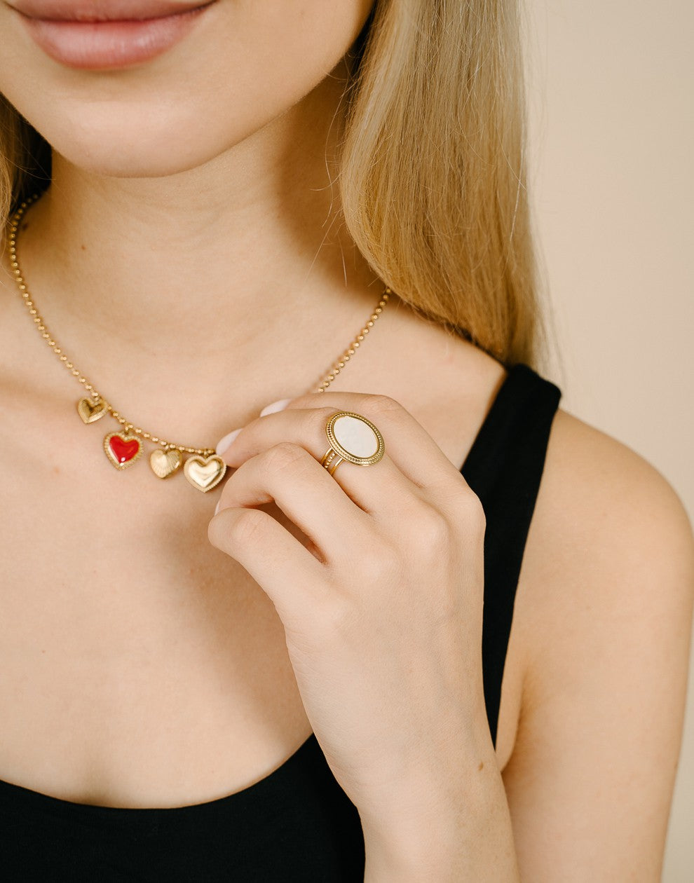 chunky ring met parelmoer
