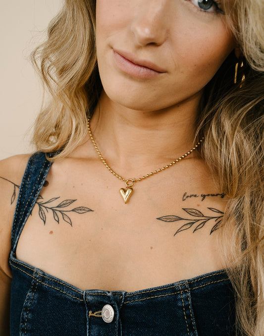 bolletjes ketting vintage hart goudkleurig