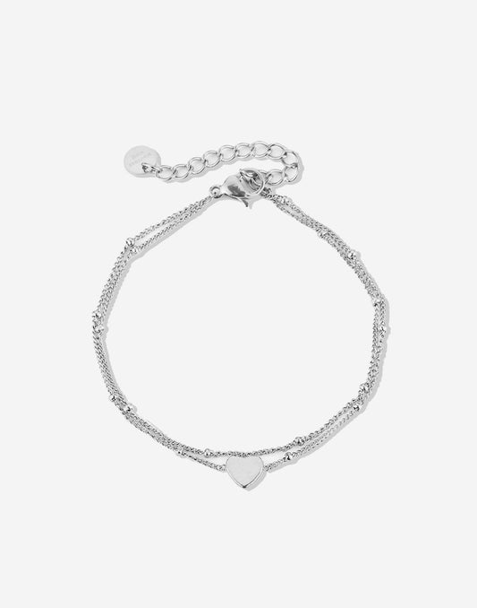armband 2 laags met hartje zilverkleurig